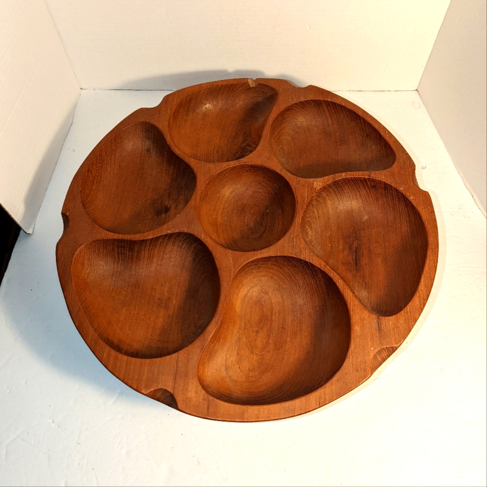 Vintage Solid Teak Wood Lazy Susan